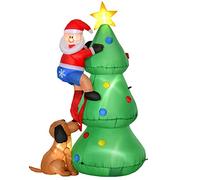 HOMCOM Arbre de Noël Gonflable avec Père Noël et Chien, 180 cm, Décoration LED Auto-Gonflante, Résistant aux Intempéries, Polyester, 123 x 85 x 180 cm