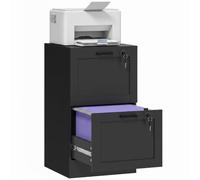 HOMCOM Armoire à 2 tiroirs avec serrure, armoire de classement verticale avec barres de suspension réglables pour dossiers A4 et lettre, support d'imprimante avec rangement, effet bois noir