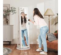 HOMCOM Armoire à Bijoux 3 en 1 Pivotant à 360°, Étagères Arrière et Porte avec Serrure à Clé, 55x55x161 cm, Blanc