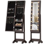 HOMCOM Armoire à Bijoux, Armoire de Rangement sur Pieds, Boîte à Bijoux avec Miroir Multi-Rangements Éclairage LED Marron Foncé