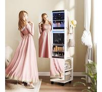 HOMCOM Armoire à bijoux armoire avec miroir sur pied pivotante à 360° éclairage LED 37x40x165,5cm cadre blanc, doublure noire