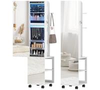 HOMCOM Armoire à bijoux armoire avec miroir sur pied pivotante à 360° organisateur de bijoux verrouillable avec éclairage LED, rangement pour chambre et dressing, cadre blanc, doublure noire