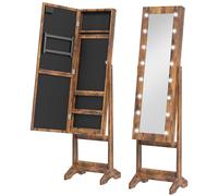 HOMCOM Armoire à bijoux armoire de rangement sur pieds boîte à bijoux avec miroir multi-rangements éclairage LED brun rustique