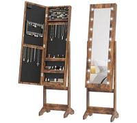 HOMCOM Armoire à Bijoux Autonome avec lumières LED, Organiseur de Bijoux avec 3 Angles réglables, Miroir Pleine Longueur avec Rangement pour Boucles d'oreilles, Colliers, bagues et Rouges à lèvres