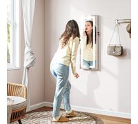 HOMCOM Armoire à bijoux avec LED, organisateur de bijoux mural/de porte verrouillable avec miroir, 37 x 10,5 x 108 cm, blanc
