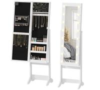 HomCom Armoire à bijoux sur pieds avec miroir, multi-rangements, éclairage LED blanc