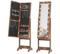HOMCOM Armoire à Bijoux avec Miroir Multi-Rangements LED Brun Rustique