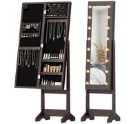 HOMCOM Armoire à Bijoux avec Miroir Multi-Rangements LED Marron Foncé