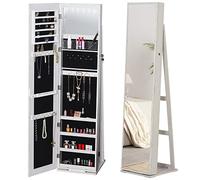 HOMCOM Armoire à Bijoux avec Miroir sur Pied Multi-rangements éclairage LED Blanc dim. 38L x 38l x H157 cm