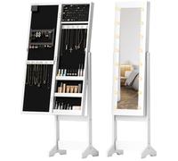 HOMCOM Armoire à bijoux armoire de rangement sur pieds boîte à bijoux avec miroir multi-rangements éclairage LED blanc