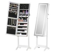 Armoire à bijoux - HOMCOM - LED avec miroir sur pied range bijoux éclairage tactile - bois - blanc