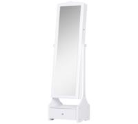 HOMCOM Armoire à bijoux miroir pleine longueur LED debout verrou blanc | Armoire de rangement, étagère maquillage rabattable