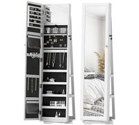 HomCom Armoire à bijoux pivotante verrouillable avec miroir – multi-rangement en bois blanc