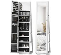 HomCom Armoire à bijoux pivotante verrouillable avec miroir – multi-rangement en bois blanc