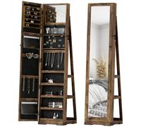 HomCom Armoire à bijoux pivotante verrouillable avec miroir, Multi-rangement en bois brun rustique
