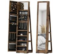 HOMCOM Armoire à Bijoux pivotante verrouillable boîte à bijoux avec Miroir - Armoire Bijoux Multi-Rangement - en Bois Brun Rustique