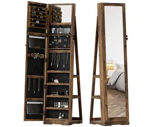 HOMCOM Armoire à Bijoux pivotante verrouillable boîte à bijoux avec Miroir - Armoire Bijoux Multi-Rangement - Brun Rustique