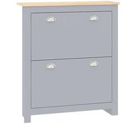 HOMCOM Armoire à Chaussures à 2 tiroirs Armoire à Chaussures Moderne étroite pour Couloir Organisateur de Rangement en Bois avec Portes rabattables Étagère réglable pour 6-12 Paires, Gris