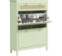 HOMCOM Armoire à chaussures avec 2 abattants Benne à chaussures avec tiroir, étagère à chaussures, commode à chaussures pour 12 paires de chaussures, couloir 88 x 30 x 120 cm, vert