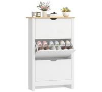HOMCOM Armoire à chaussures Basculeur de chaussures Étagère à chaussures avec 3 abattants pour 18 paires de chaussures peu encombrante Porte-chaussures pour couloir, entrée Blanc+Naturel 72 x 26 x 112