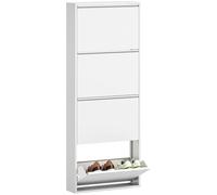 HOMCOM Armoire à chaussures en métal avec 4 rabats - Meuble à chaussures étroit - Étagère à chaussures - Montage mural - Pour 8 paires de chaussures - 55 x 15 x 139,5 cm - Blanc