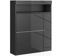 HOMCOM Armoire à Chaussures étroite, Murale ou Autonome, avec 2 tiroirs rabattables et étagère Ouverte pour 12 à 16 Paires de Chaussures pour entrée, Noir