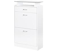 HomCom Armoire à chaussures 2 portes abattantes 2 compartiments tiroir plateau en verre - chêne blanc