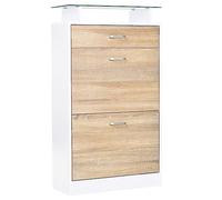 HomCom Meuble à chaussures 2 portes abattantes 2 compartiments tiroir plateau en verre chêne blanc
