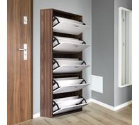 HOMCOM Armoire à Chaussures Meuble à Chaussures 30 Paires de Chaussures 5 Portes Abattante 60 x 28 x 189cm Blanc et Brun aosom france