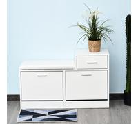 HOMCOM Armoire à Chaussures Moderne avec Banc Rembourré pour 12 Paires de Chaussures, Meuble d'Entrée avec Armoire à Chaussures, Bois, Élégant, Spacieux, 94,5x57x30 cm, Blanc