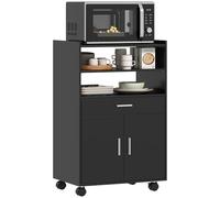 HOMCOM Armoire à Micro-Ondes avec Roues, Buffet de Cuisine avec tiroir, Dessus pour appareils, Armoire avec 2 Portes, étagère Amovible et Ouverte, Chariot de Cuisine pour Le Salon, 59x40x92cm, Noir