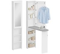 HOMCOM Armoire à repasser avec miroir Table à repasser pliante 6 compartiments 2 crochets 107x35x174 cm Blanc
