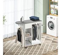 HOMCOM Armoire à repasser en bois table à repasser avec roulettes barre de suspension étagère 125 x 43,5 x 112 cm blanc