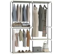 HOMCOM Armoire à vêtements, portemanteau, 142x43x185 cm, Armoire Ouverte avec 4 étagères à vêtements, 3 tringles à Linge, Cadre en métal, pour Chambre à Coucher, Salon, Dressing, crème