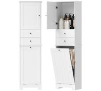 HOMCOM Armoire Bain Haute étroite Panier basculant 45x30x171,3cm Blanc