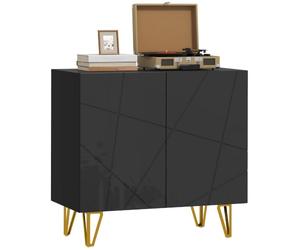 HOMCOM Armoire, Buffet Haut Brillant, étagère réglable, Noir | Design autoportant, portes à fermeture douce, pieds en épingle à cheveux dorés, salon, salle à manger, couloir