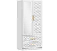 HOMCOM Armoire Chambre Penderie avec Miroir 2 Portes 80 x 50 x 180 cm Blanc