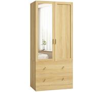 HOMCOM Armoire Chambre Penderie avec Miroir 80 x 50 x 180 cm Chêne