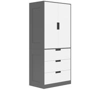 HOMCOM Armoire Chambre penderie avec 2 Portes à Fermeture Douce, 3 tiroirs et Barre de Suspension, Armoire à vêtements, Dressing, Style Moderne, pour Chambre à Coucher, 80x50x180cm, Gris et Blanc