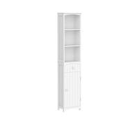 HOMCOM Armoire colonne blanche multi-usage pour salle de bain avec étagères, 34 x 24 x 170 cm, 3 étagères, 1 porte et 1 tiroir
