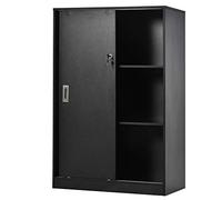 HomCom - Armoire de bureau 80x40x120 cm - 2 portes coulissantes verrouillables - 2 étagères - Noir