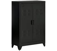 HOMCOM Armoire de Bureau à 3 Niveaux Métallique Noir | Meuble de Rangement Bureau, 2 Portes, Étagères Réglables, Armoire à Dossiers, pour Domicile, Garage