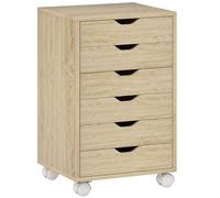 HOMCOM Armoire de Bureau à tiroirs, Armoire de classement Mobile avec 6 tiroirs, Porte-imprimante avec roulettes, glissières silencieuses, pour Le Bureau, la Maison, chêne, chêne