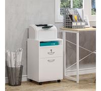 HOMCOM Armoire de Bureau avec 2 Clés, Tiroir, Armoires et 4 Roues en Bois Blanc, 40x35x60cm