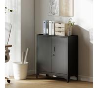HOMCOM Armoire de Bureau en Métal avec Portes Verrouillables, Commode de Bureau, Design à 2 Niveaux, Noir