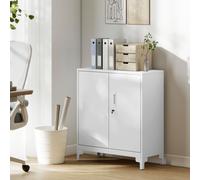 HOMCOM Armoire de bureau en métal, portes verrouillables, commode de bureau, design à 2 niveaux, Blanc