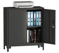 HOMCOM Armoire de bureau verrouillable multi-usages avec 2 niveaux, 2 portes, en métal, armoire de rangement, polyvalente, 80 x 35 x 91 cm, noire