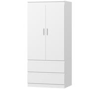HOMCOM Armoire de chambre avec 2 portes, 2 tiroirs, 3 compartiments, bois, blanc