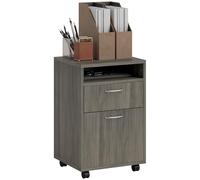 HOMCOM Armoire de classement 60 cm avec tiroir, étagère ouverte, poignées en métal et 4 roues, organiseur de bureau et imprimante mobile, gris