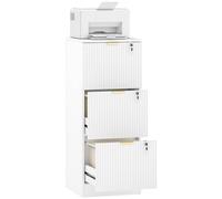 HOMCOM Armoire de classement verticale cannelée à 3 tiroirs avec serrure et rails de suspension réglables pour fichiers A4 et lettre, support d'imprimante avec rangement, blanc